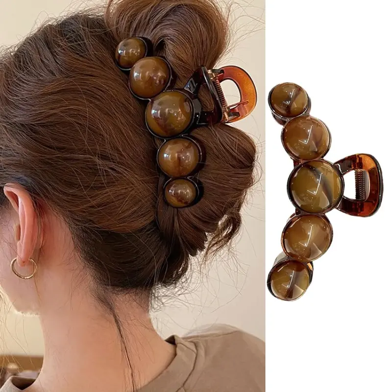 KOLONAMS Grandes Pinces Perle Brune – Clip Cheveux Élégant pour Tous Types