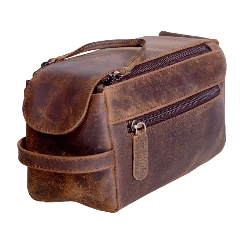 KomalC Trousse de toilette en cuir buffle – Étui de voyage résistant et unisexe
