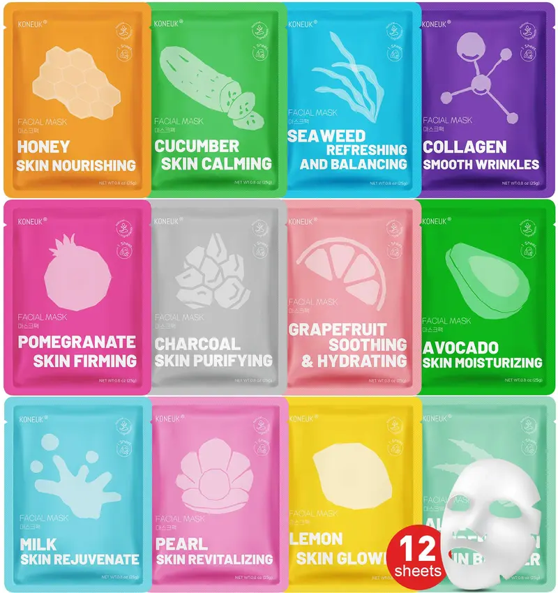 KONEUK 12 Masques Hydratants Visage – Coffret Soin Peau Tous Types