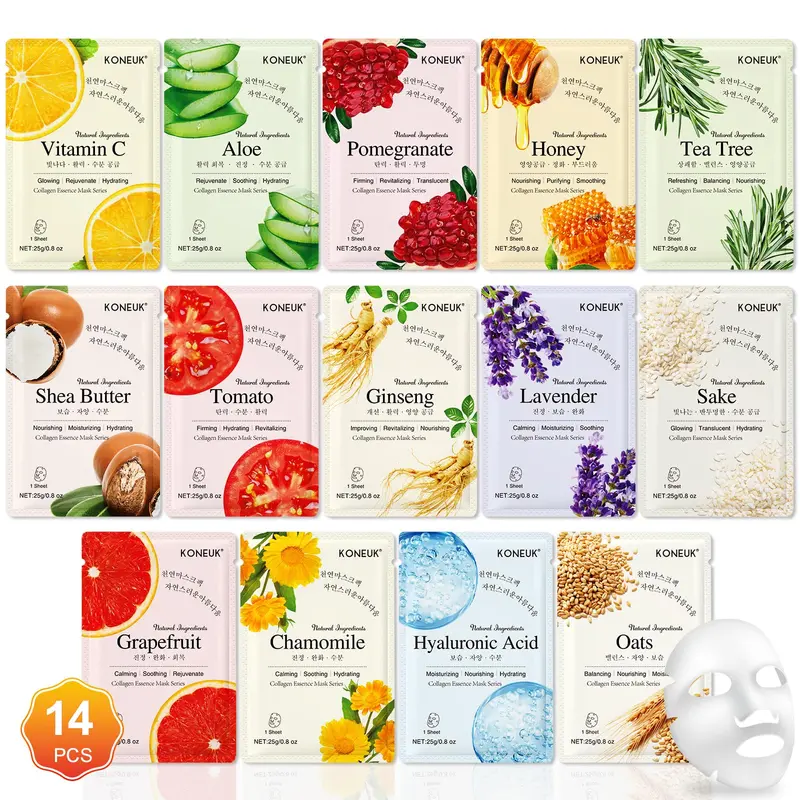 KONEUK 14 Masques Visage Hydratants – Coffret Soin Peau Sèche et Spa à Domicile
