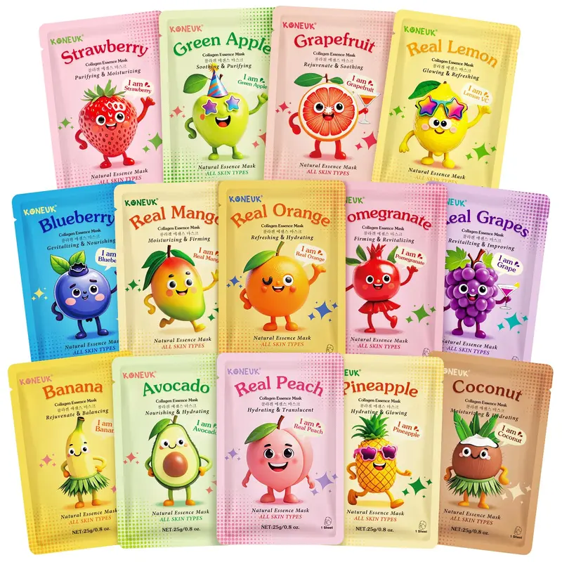 KONEUK 14 Pack Masques Fruits – Hydratation Visage pour Tous Types de Peau