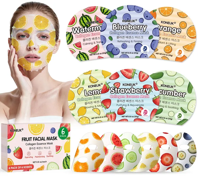 KONEUK Coffret 6 Masques Visage Fruits Colorés – Hydratation et Douceur