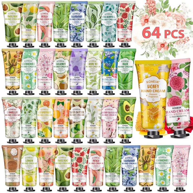 KONEUK Coffret 64 Crèmes Mains Hydratantes — Idées Cadeaux Saint-Valentin et Maman