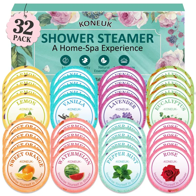 KONEUK – Lot de 32 bombes de douche aromathérapie | Cadeaux bien-être et spa à domicile