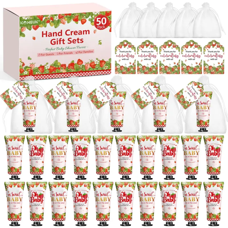 KONEUK Lot de 50 Crèmes Mains – Faveurs pour Fête de Bébé et Mariage (Fraise)