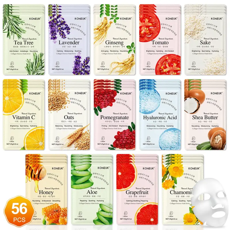 KONEUK – Lot de 56 masques visage hydratants pour toutes les peaux