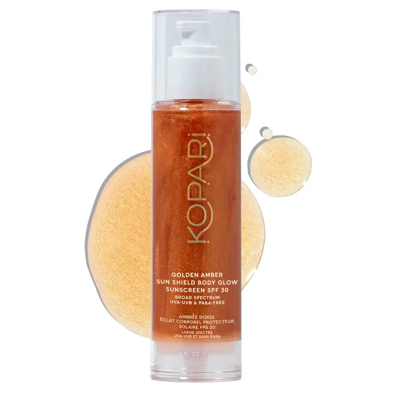 Kopari Sun Shield Body Glow SPF 30 — Gel léger, éclat doré