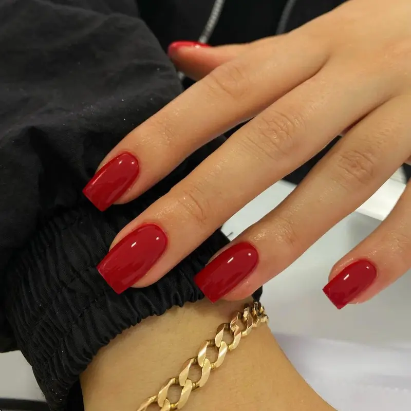 KQueenest – Ongles à poser rouges, forme carré court à moyen, faux ongles gel/acrylique réutilisables, 24 pièces