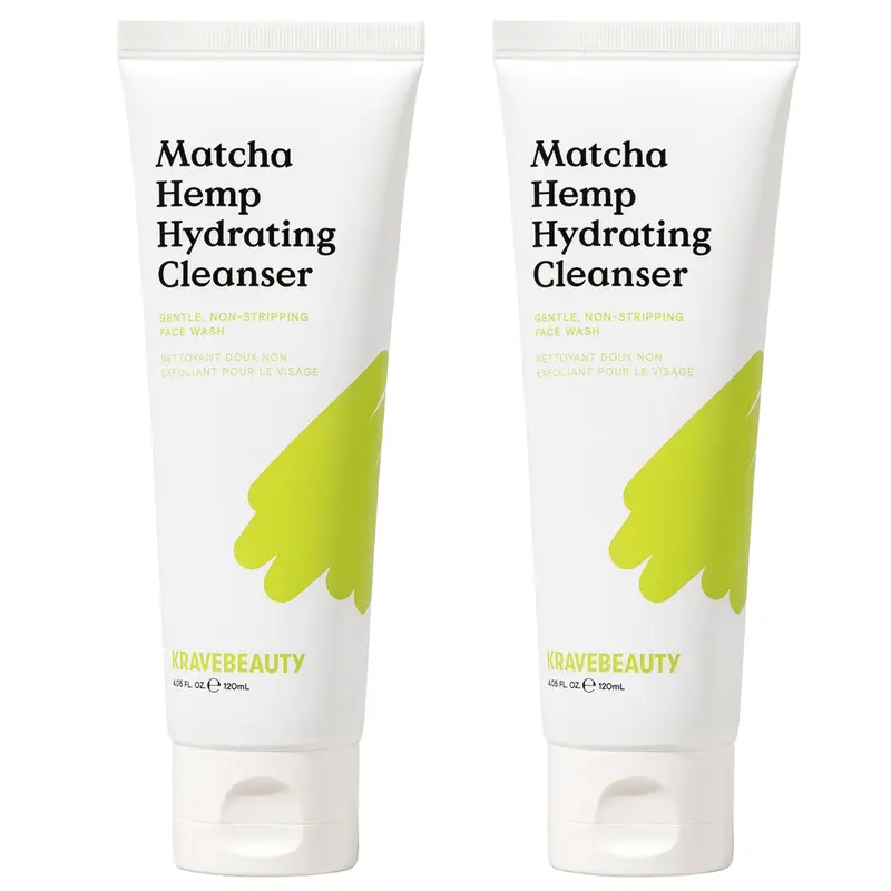 KraveBeauty Matcha Hemp Hydrating Nettoyant Duo – Nettoyant quotidien doux, végane et sans cruauté
