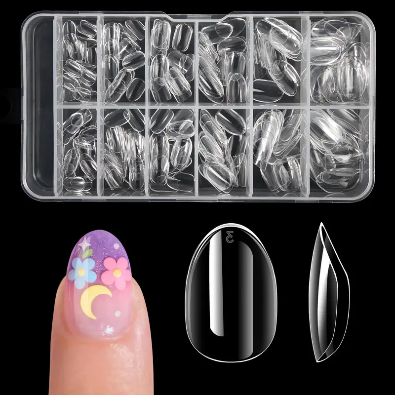 Krofaue | 240 pièces d’ongles enfant amande – 12 tailles, gel souple, extra court, pour 9-12 ans