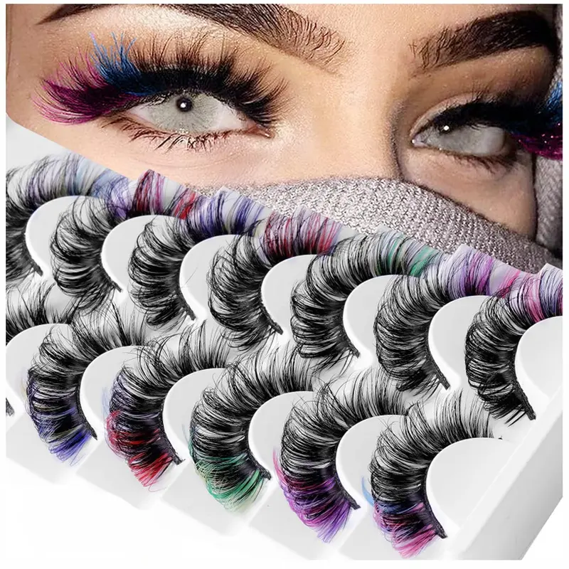 KUCKOW – 7 paires de cils colorés 3D imitation vison, extrémités colorées pour un regard cat eye