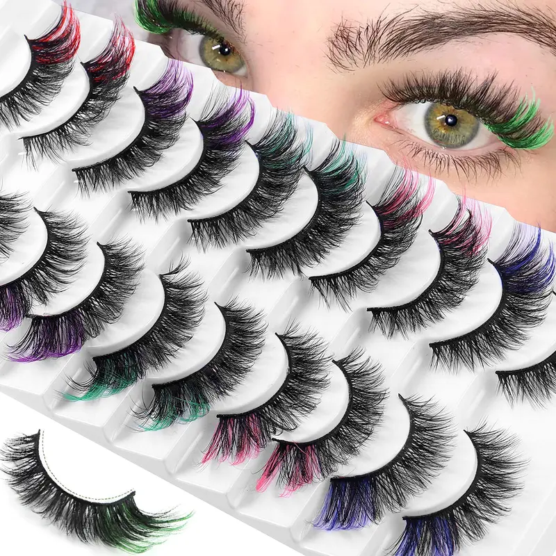 KUCKOW Cils Colorés – 10 Paires Cils Synthétiques avec Couleur à l’Extrémité, Style Effilé et Dramatique