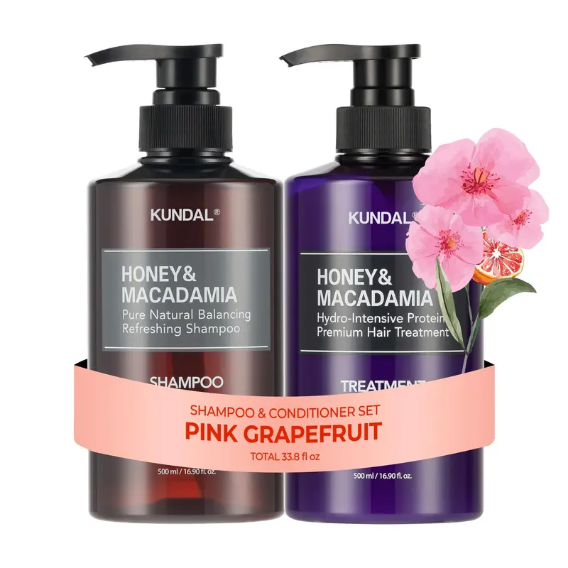 KUNDAL Coffret Shampoing et Après-Shampoing Pamplemousse Rose – Sans sulfate, Huile d'Argan & Macadamia, 2x500 ml, Soin capillaire coréen