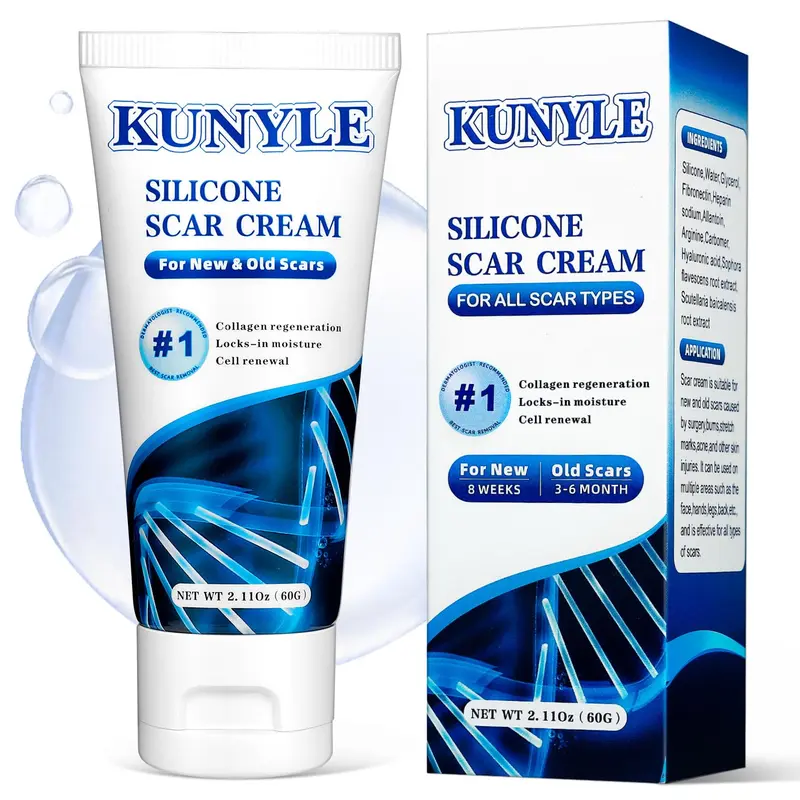 Kunyle Crème Cicatrices Silicone – Gel avancé pour cicatrices chirurgicales, vergetures et keloïdes, 60 g