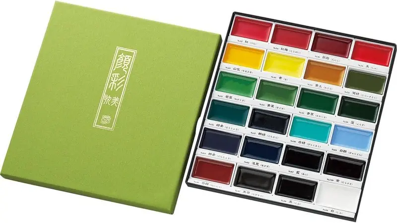 Kuretake GANSAI TAMBI Aquarelle – Ensemble 24 Couleurs, Non-Toxique, Fabriqué au Japon