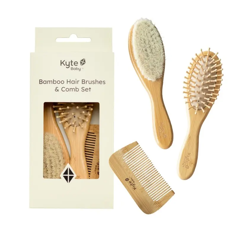 KYTE BABY Ensemble de brosses en bambou 3 pièces – brosse en poils de chèvre, brosse à poils en bois et peigne en bambou