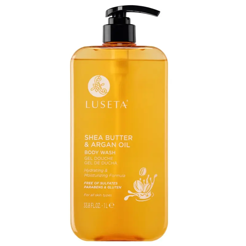 L Luseta Gel Douche Beurre de Karité et Huile d’Argan – Hydratant, Nourrissant et Doux Nettoyage, 1 L, Sans Sulfates et Parabènes