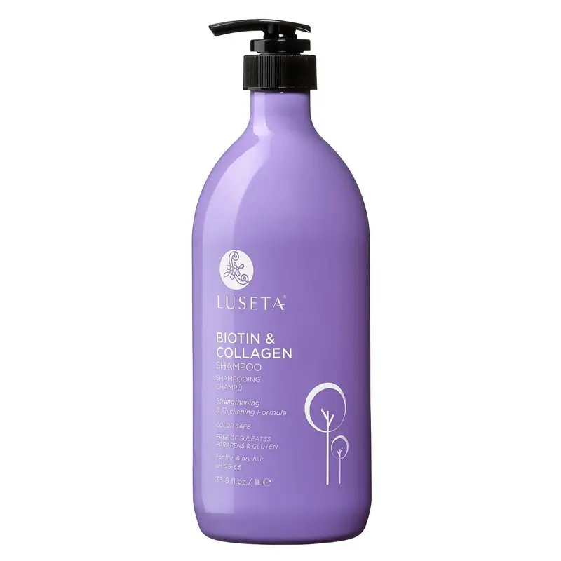 L LUSETA Shampoing Biotine et Collagène – Épaississant pour cheveux, huile d’argan, sans sulfates ni parabènes | 33,8 oz