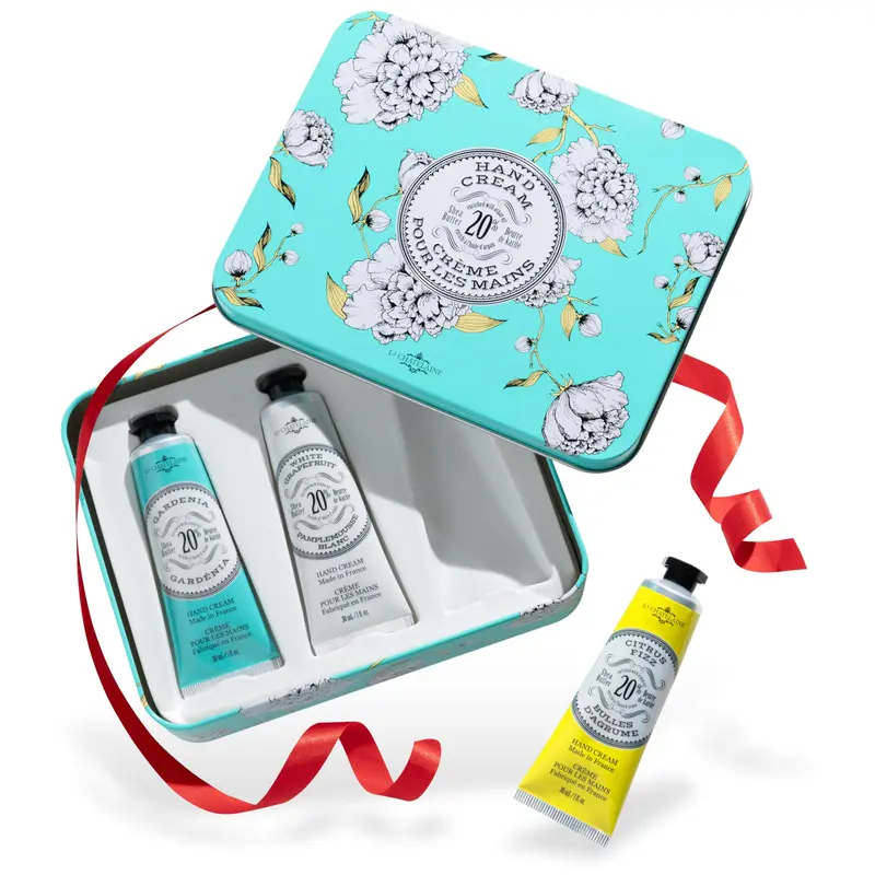 La Chatelaine Coffret Trio Crèmes Mains – Hydratation Naturelle, 20% Beurre de Karité Bio, Fabriqué en France – Gardenia, Pamplemousse Blanc, Citrus Fizz – 3x30 ml