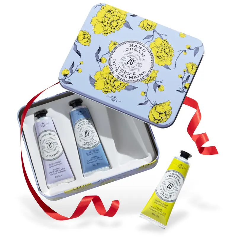 La Chatelaine Trio Crèmes Mains – Coffret Noël 3×30 ml, Beurre de Karité Bio 20%, Made in France