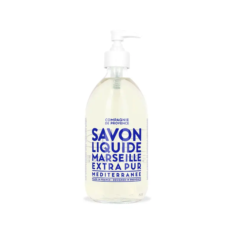 La Compagnie de Provence – Savon de Marseille Extra Pure Liquide, Mer Méditerranée, Bouteille Verre Pompe 493 ml
