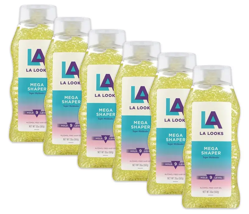 LA Looks Mega Shaper Gel – Fixation Flexible Niveau 9, Résistance à l'humidité, Sans alcool – 20 oz (Pack de 6)