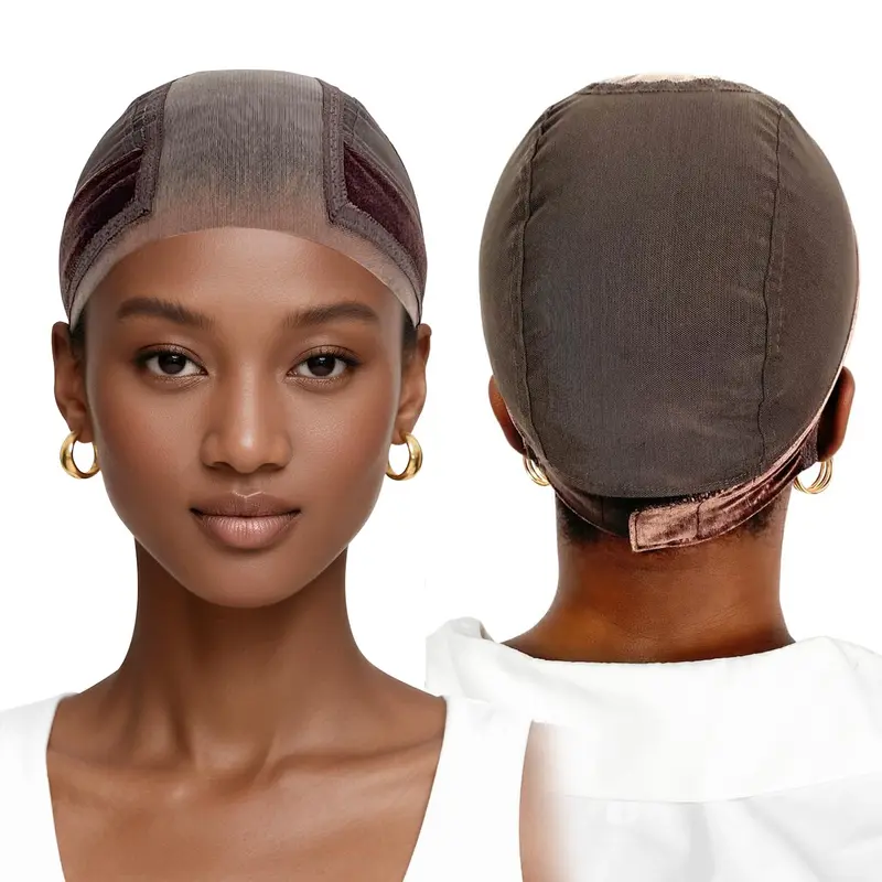 LAB HAIRS Capuchon de maintien pour perruques avec bande grip – Sans colle, dentelle transparente (Marron-L)
