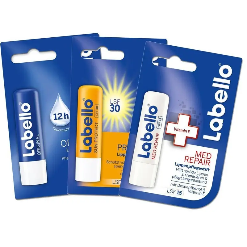 Labello Lib Balm Ensemble Original, MED Repair et Sun Protect SPF 30 – Soin Lèvres Labello