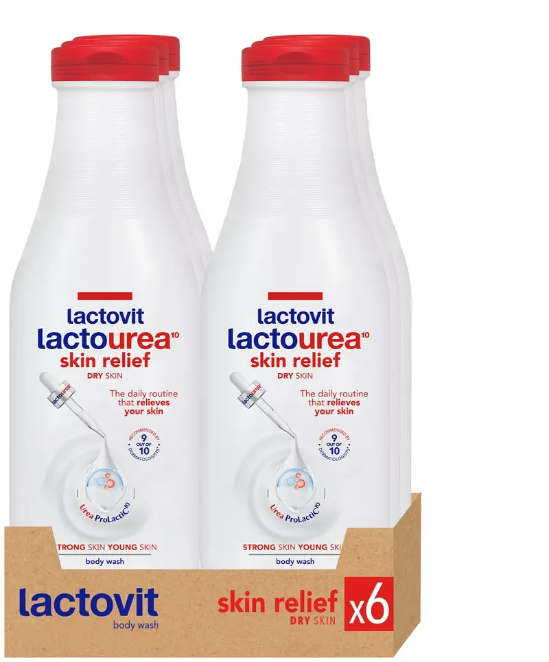 Lactovit LACTOUREA Gel Douche Hydratant pour Peau Sèche | ProLactiC10, Acide Lactique & Urée Pure | Peau Douce et Ferme | Dermatologue Recommandé | 6 x 600 ml