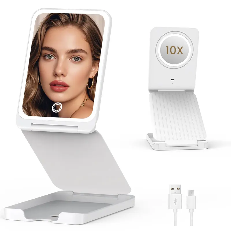 LAMPICK Miroir de Voyage avec Lumières – Miroir de Maquillage 1x/10x, Rechargeable et Ajustable