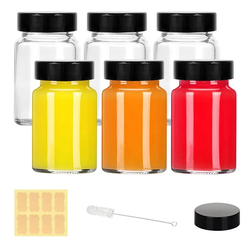 LANBEAUTIFY Bouteilles Verre 2oz à Ouverture Large – Lot de 6 Bouteilles, Couvercles Étanches, Brosse et Étiquettes