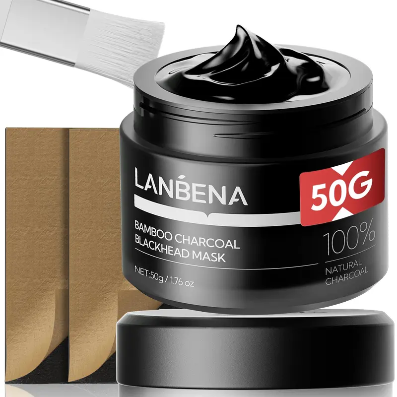 LANBENA 3.0 Masque Charbon Bambou – 50 g, 120+ Bandes Nez, Purifiant des Pores