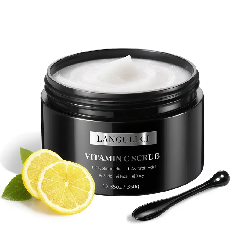 LANGULLCI Gommage 3-en-1 Visage, Corps et Cuir Chevelu – Niacinamide & Vitamine C – Exfoliation Douce 12,3 oz