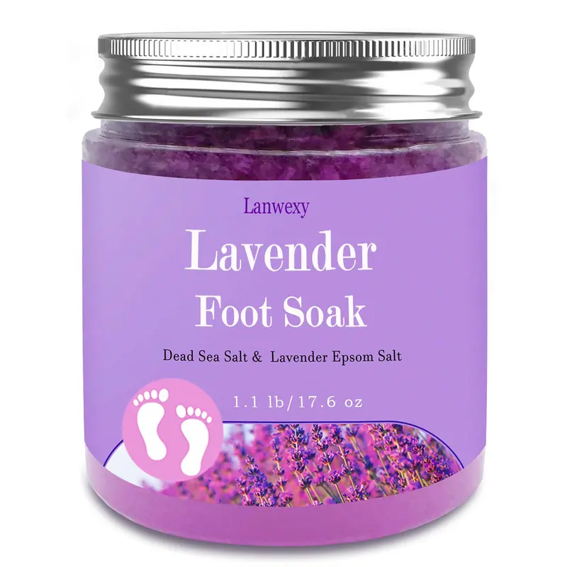 Lanwexy Bain de Pieds Lavande – Epsom et Sel de Mer, Soin Spa Naturel Fait Main (1,1 lb)