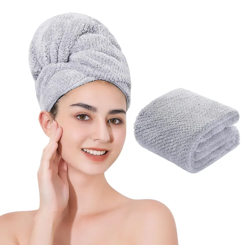 Laojbaba Serviette Cheveux Microfibre 20x40 cm Gris – Absorption Ultra Rapide et Confort