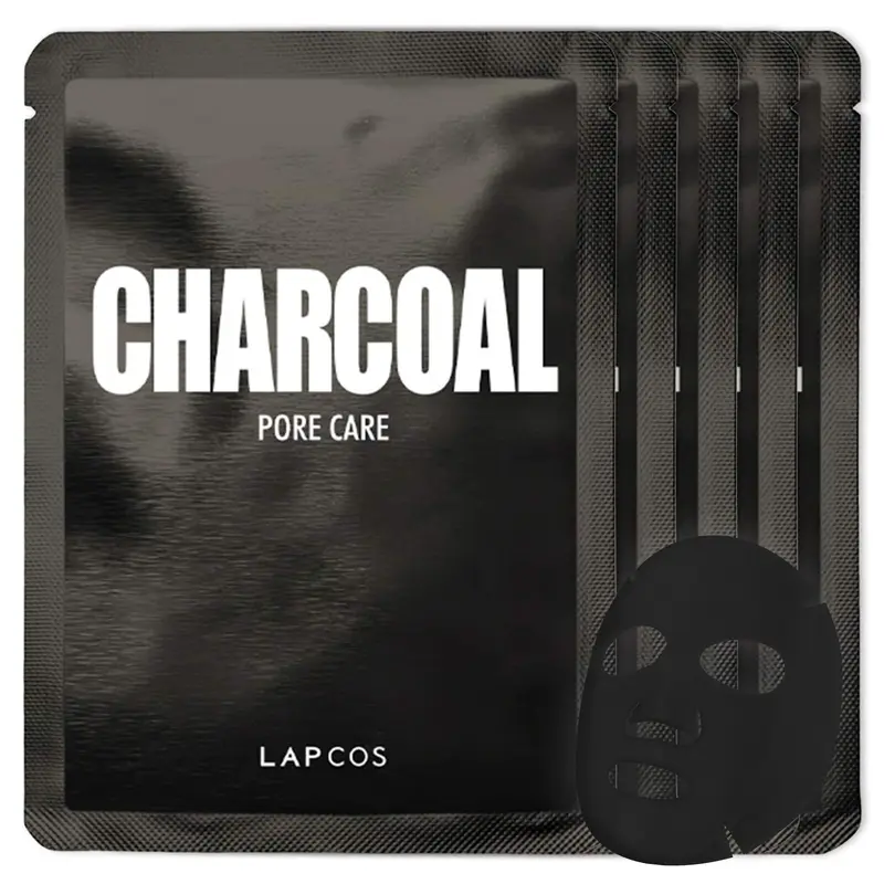 LAPCOS Masque Charbon en Feuille – Acide Salicylique et Huile d'Arbre à Thé, Détoxifier et Raffermir la Peau, Lot de 5 – Beauté Coréenne