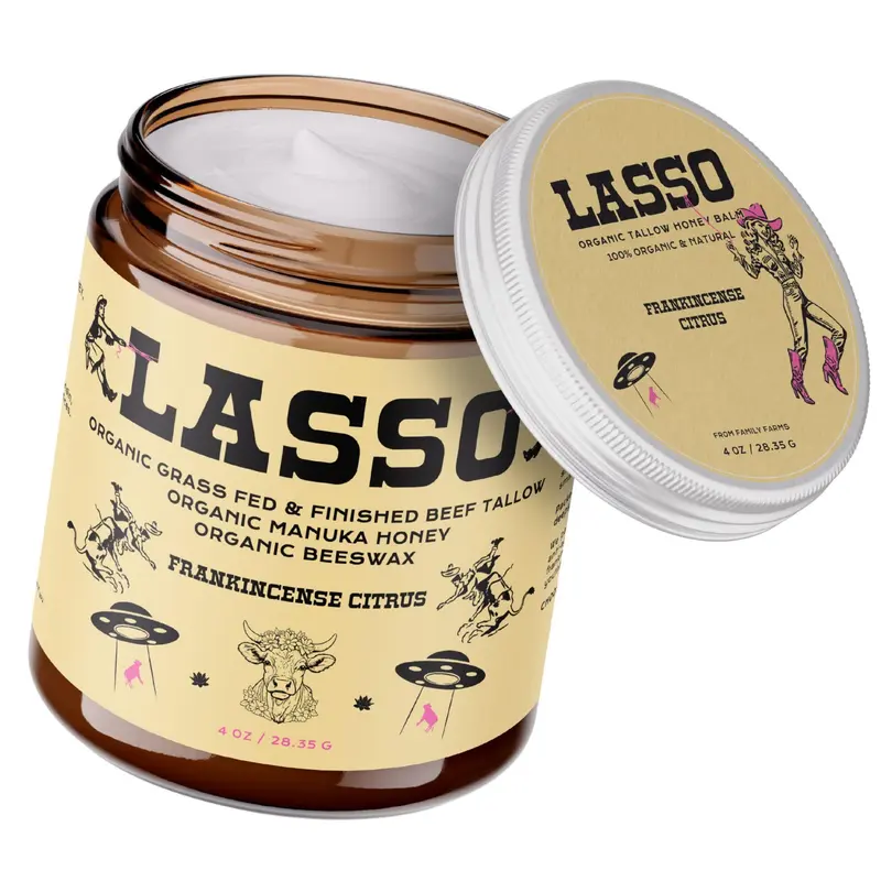 LASSO TALLOW – Baume au gras de boeuf encens citron et miel Manuka pour visage, cire d’abeille biologique