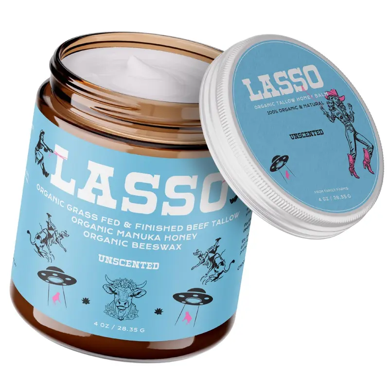 LASSO TALLOW Hydratant au suif de bœuf biologique pour le visage et le corps — Miel Manuka et cire d'abeille, sans parfum