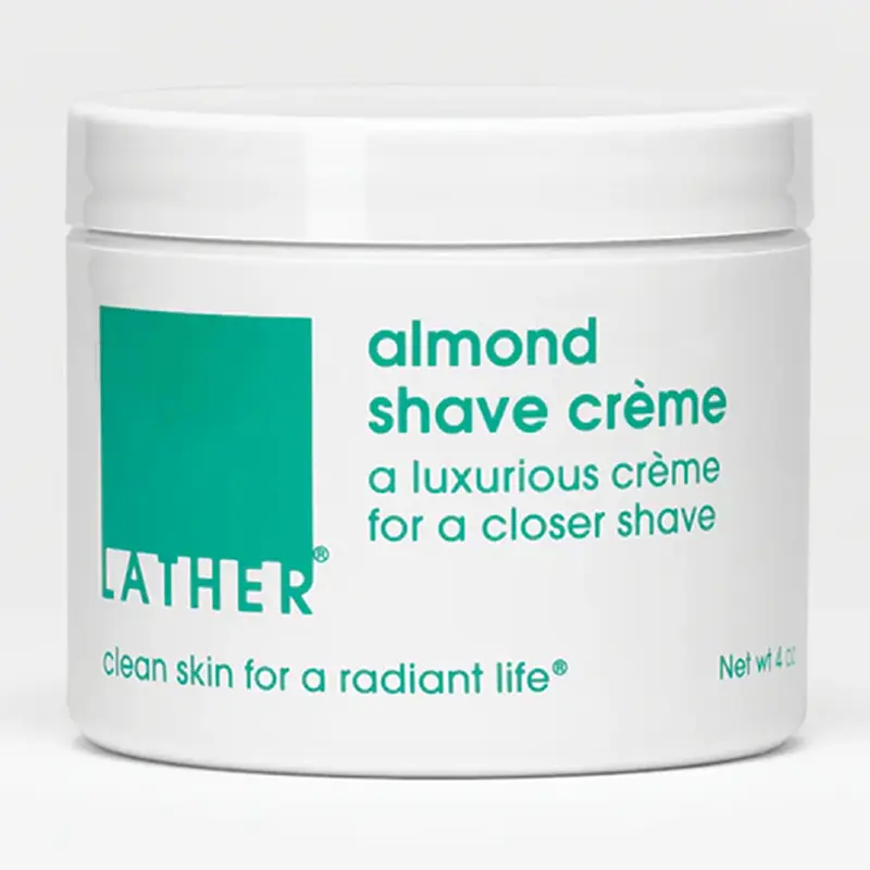 LATHER - Crème de Rasage à l'Amande, Non Moussante, 4 oz – Pour Hommes et Femmes – Huile d'Amande, Vitamine E, Oméga – Végane et Sans Cruauté