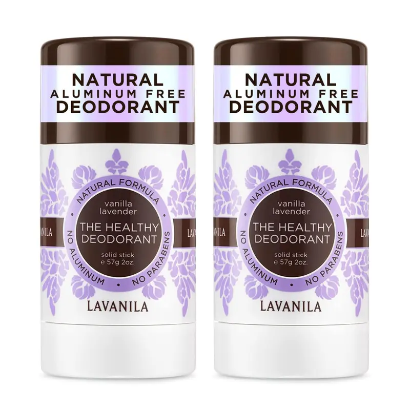 Lavanila Déodorant Vanille Lavande pour Femmes — Lot de 2 bâtons solides (60 ml chacun), sans aluminium, végan, fabriqué aux États-Unis