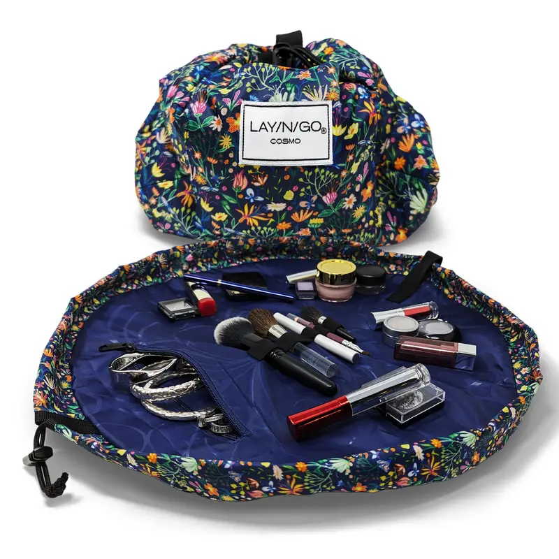 Lay-n-Go Cosmo – Sac cosmétique à ouverture plane 20 po, imprimé papillon et petites fleurs