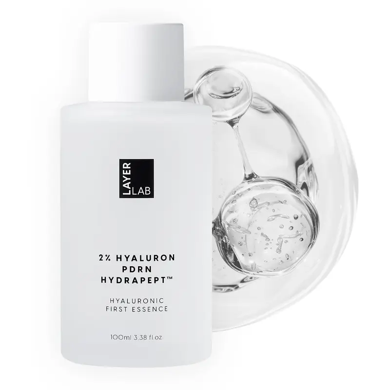 LayerLab Hyaluronic Première Essence avec PDRN et peptides | Booster coréen pour hydrater et amplifier votre routine soin | 2% Hyaluronique triple