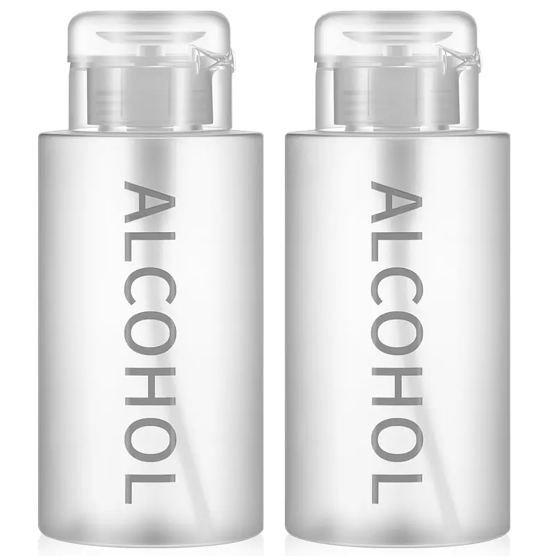 Layhit – Lot de 2 flacons pompe à alcool 300 ml (10 oz) – Bouteilles rechargeables transparentes avec capuchon gris