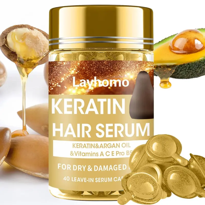 Layhomo Sérum Traitement à la Kératine pour Cheveux – Capsules d’Huile Capillaire Sans Rinçage
