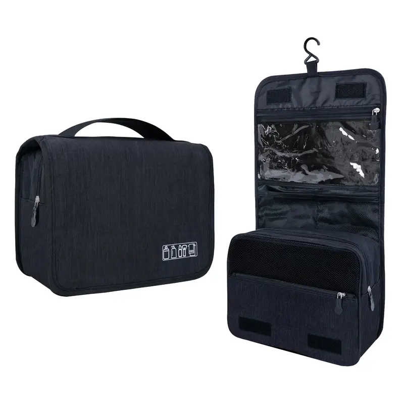 Lcsmaokin Sac de Toilette Grande Capacité – Trousse de Voyage Étanche avec Crochet – Noir