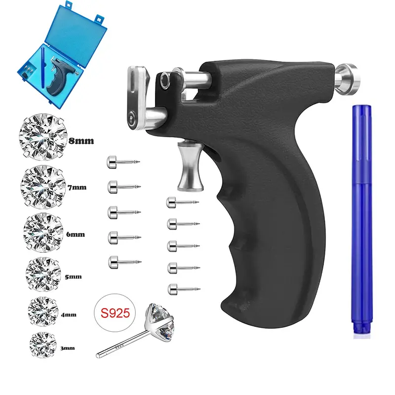 LECIEL Kit Pistolet Percage Oreilles – 16 Paires (6 Argent 925 + 10 Boucles Percage)