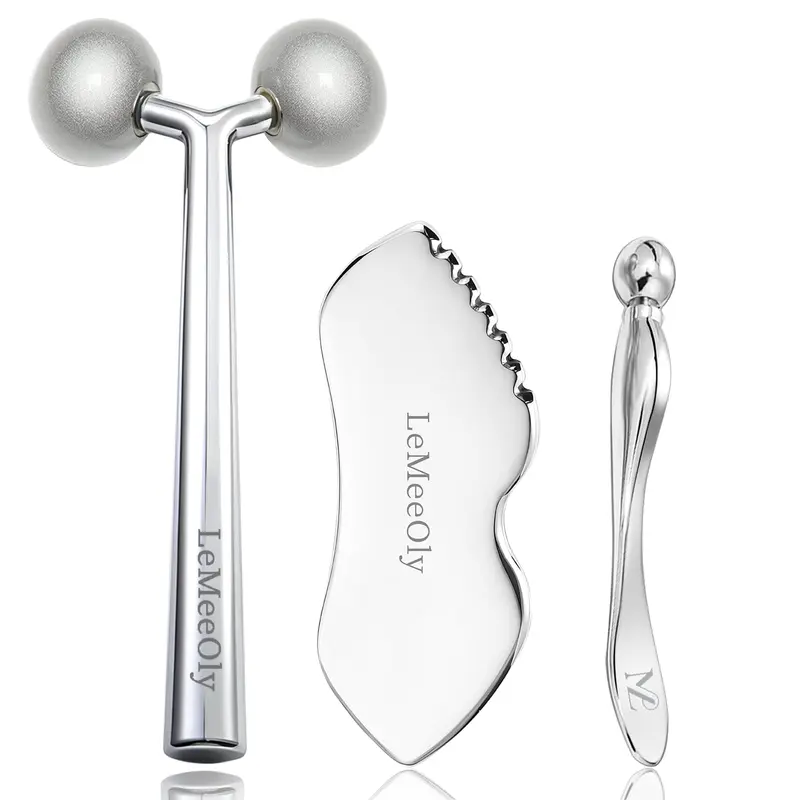 LeMeeOly – Ensemble Gua Sha 2 pièces en acier inoxydable pour visage et cou