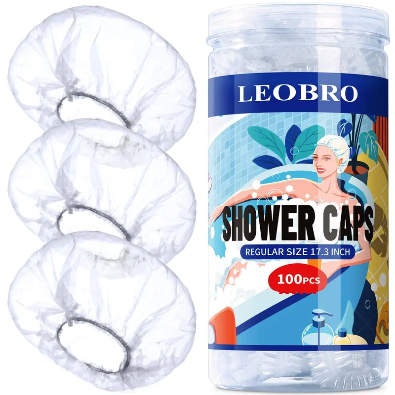 LEOBRO – 100 Bonnets de Douche Jetables, Capes Transparentes en Plastique, Taille Standard 17,3 po