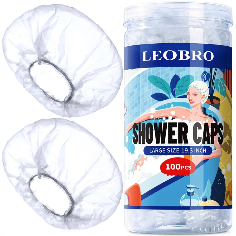 LEOBRO – Capuches douche jetables grande taille, 100 pièces, transparentes, 19,3 pouces