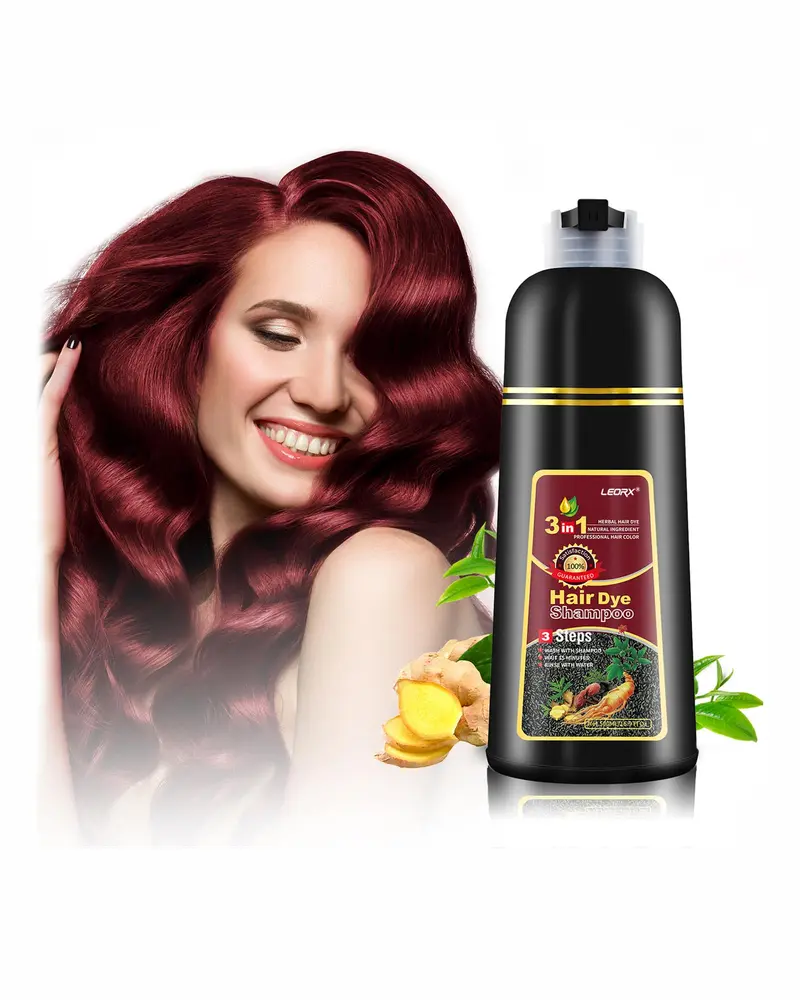 Leorx Shampoing-Colorant 3-en-1 – Rouge Vin Profond, Coloration Durable et Soin Capillaire